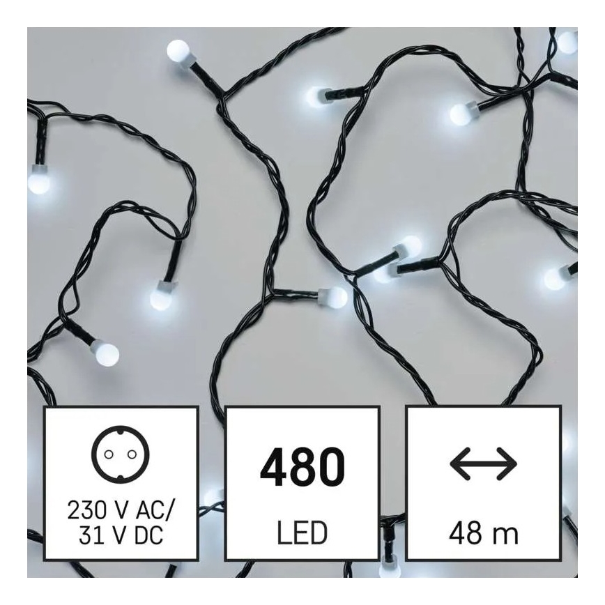 LED-Außen-Weihnachtslichterkette, 480 LEDs / 8 Funktionen, 53 m, kaltweiß, IP44