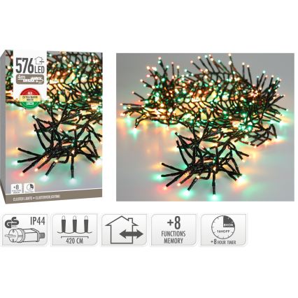 LED-Außen-Weihnachtslichterkette 576 LEDs/230V/8 Funktionen 7,2 m IP44 mehrfarbig