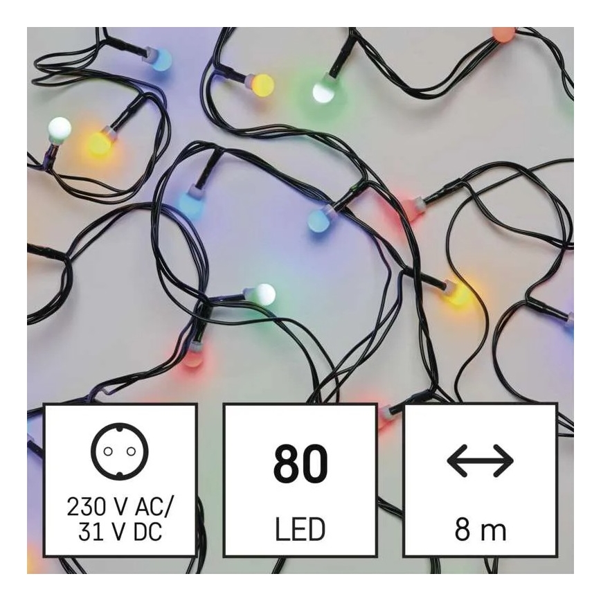 LED-Außen-Weihnachtslichterkette, 80 LEDs, 8 Funktionen, 13 m, mehrfarbig, IP44