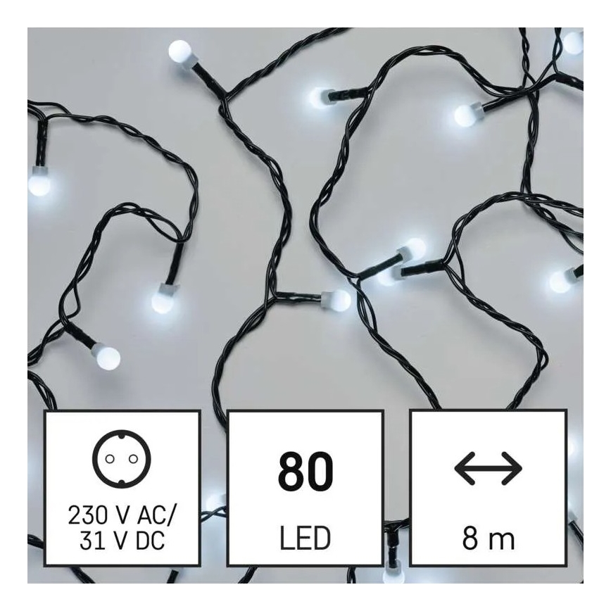 LED-Außen-Weihnachtslichterkette, 80 LEDs, mit 8 Funktionen, 13 m, kaltweiß, IP44