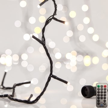 LED Außen-Weihnachtslichterkette CLUSTER 200xLED/8 Funktionen 2,1 m IP44 warmweiß + Fernbedienung