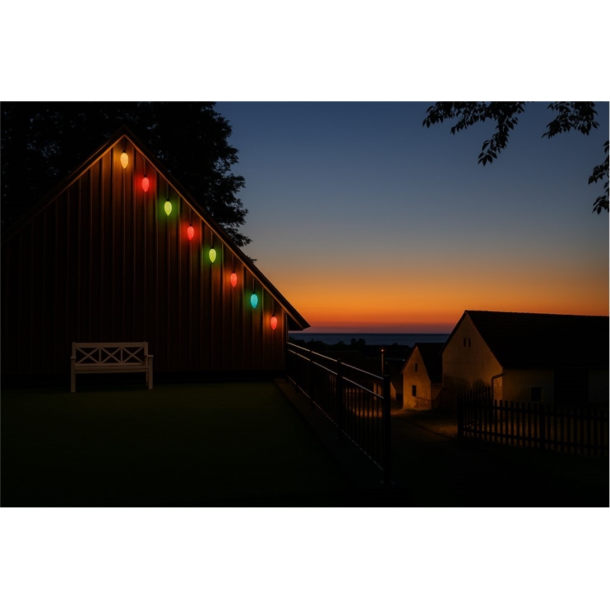 LED-Außen-Weihnachtslichterkette CONE FILAMENT 20xE10 19m farbig/warmweiß IP44, Hergestellt in Tschechien