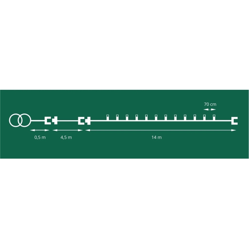 LED-Außen-Girlande CONE FILAMENT 20xE10 19m mehrfarbig/warmweiß IP44, hergestellt in der EU