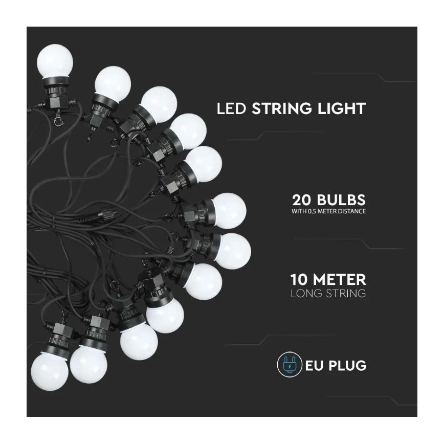 LED-Außenkette STRING 10m 20xLED/0,5W/24/230V 3000K IP44
