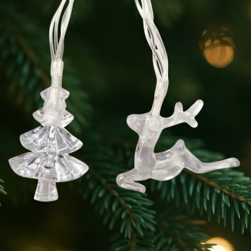 LED-Außenlichterkette 20xLED/2xAA 2,2 m IP44 mehrfarbige Tannenbäume und Rentiere