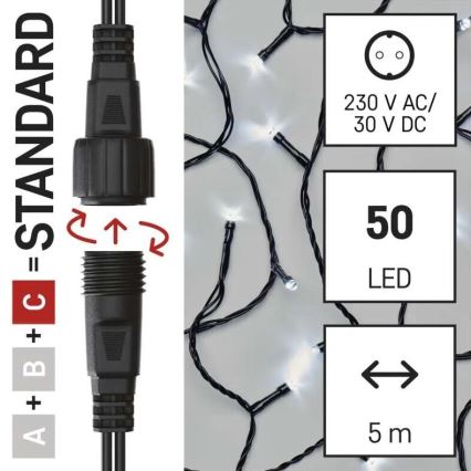 LED-Außenlichterkette, 50 LEDs / 5 m, IP44, kaltweiß