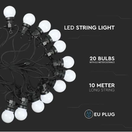 LED Außen-Lichterkette STRING 10m 20xLED/0,5W/24/230V 3000K IP44