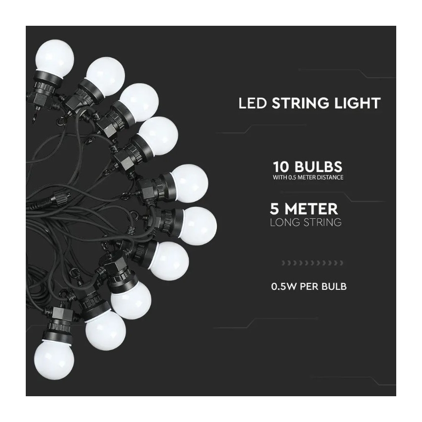 LED Außen-Lichterkette STRING 5m 10xLED/0,5W/230V IP44 3000K