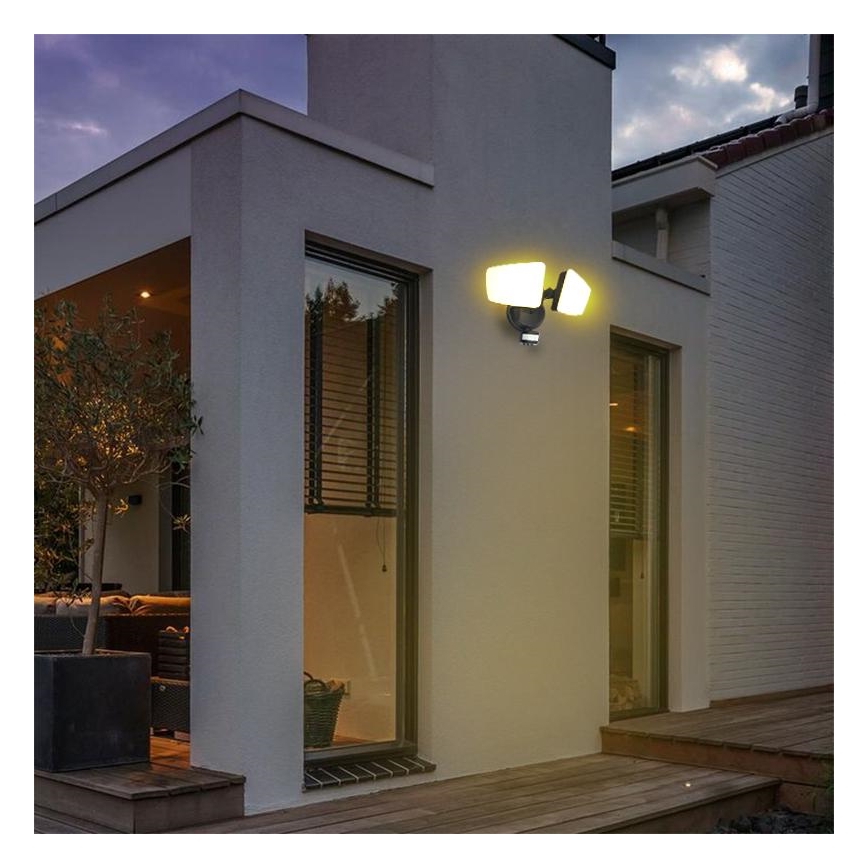 LED-Außenstrahler mit Sensor LED/24W/230V 3000/4000/6000K IP54 schwarz