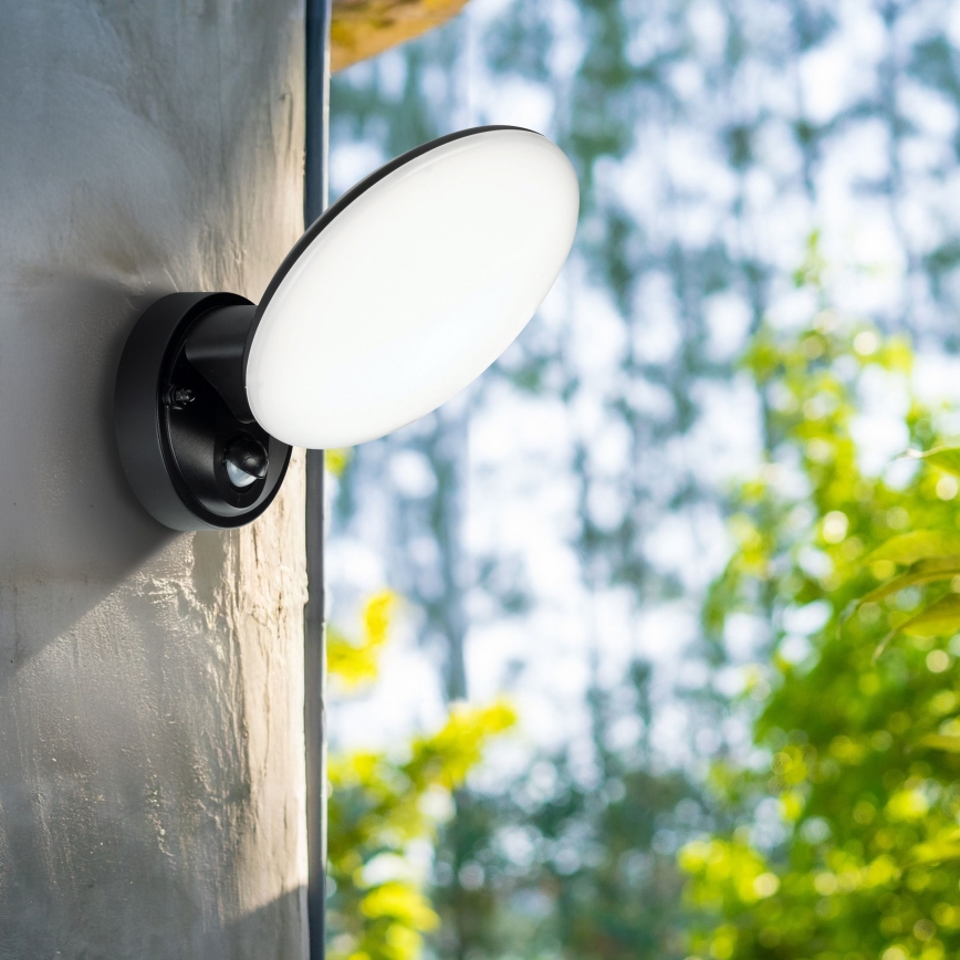 LED Außenwandleuchte mit Bewegungs- und Dämmerungssensor OLAF LED/10W/230V IP44 schwarz