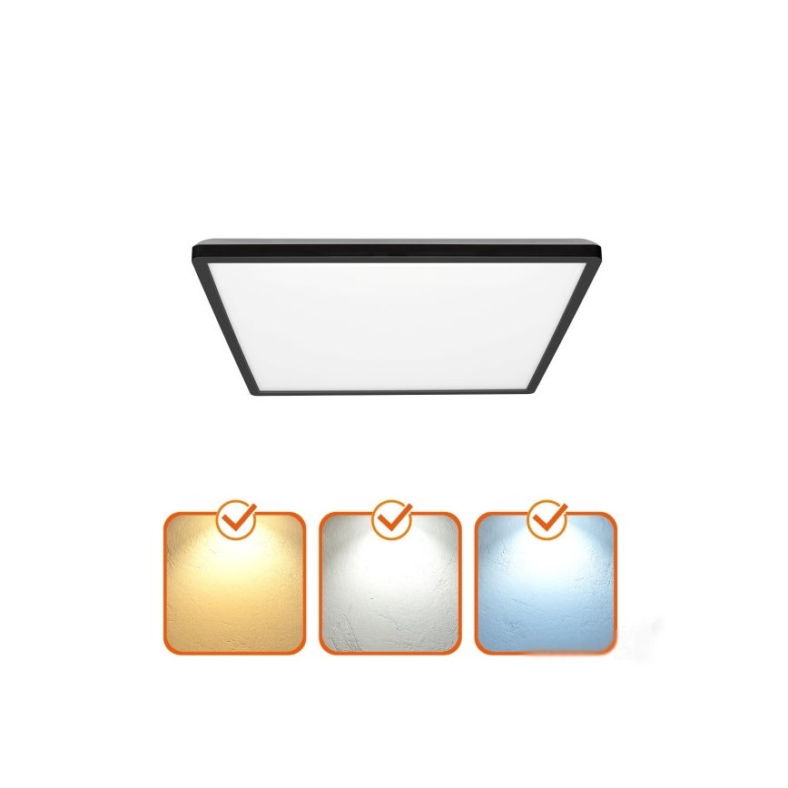 LED Badezimmer-Deckenleuchte NIVERA LED/12W/230V IP54 3000/4000/6000K 22,5x22,5 cm schwarz