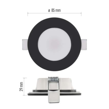 LED Badezimmer-Einbauleuchte LORI LED/4,5W/230V IP65 2700/4000K Ø 8,5 cm Schwarz