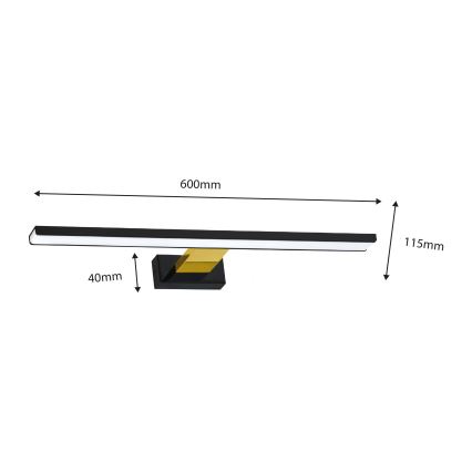 LED-Badezimmerspiegelbeleuchtung SHINE LED/13,8W/230V 60 cm IP44 schwarz/gold