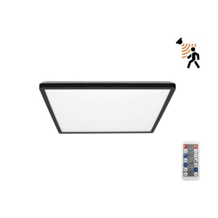 LED Badezimmerleuchte mit Bewegungs- und Dämmerungssensor NIVERA LED/12W/230V IP54 3000/4000/6000K 22,5x22,5 cm schwarz + Fernbedienung