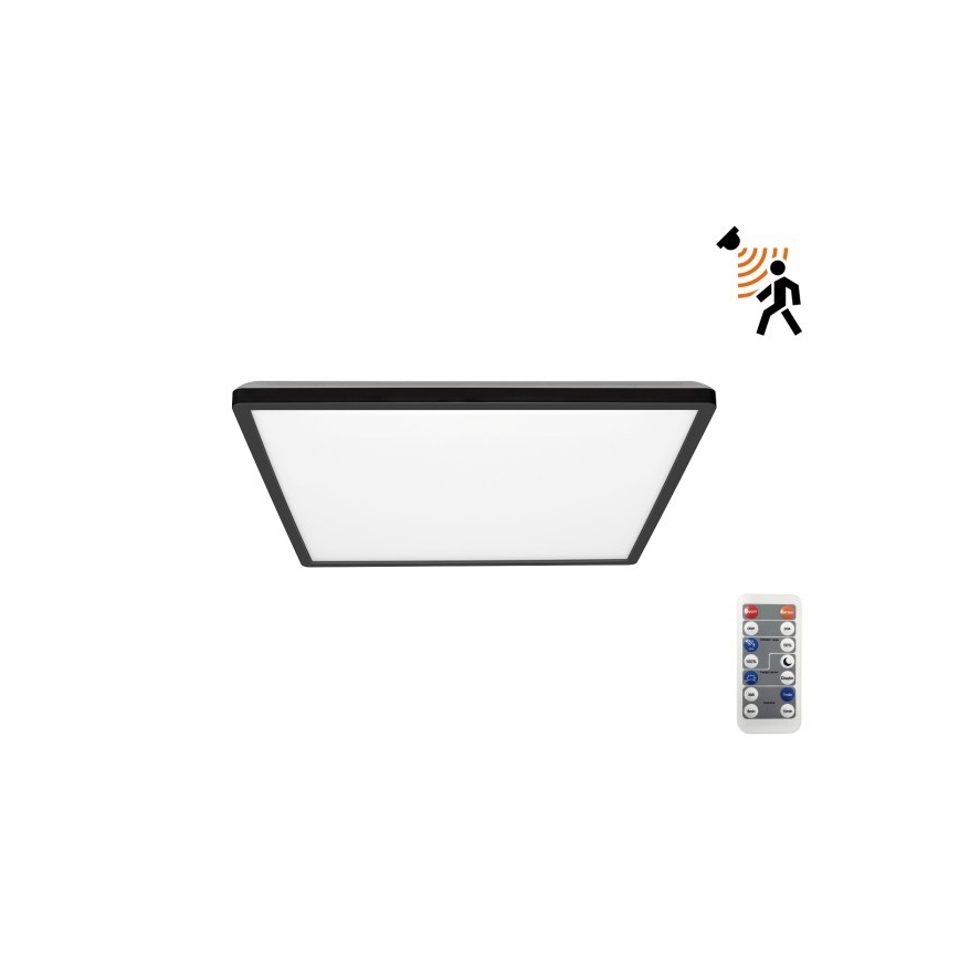 LED Badezimmerleuchte mit Bewegungs- und Dämmerungssensor NIVERA LED/12W/230V IP54 3000/4000/6000K 22,5x22,5 cm schwarz + Fernbedienung