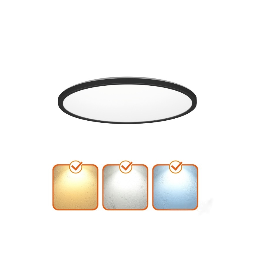 LED Badezimmerleuchte mit Bewegungs- und Dämmerungssensor NIVERA LED/12W/230V IP54 3000/4000/6000K Ø 22,5 cm schwarz + Fernbedienung