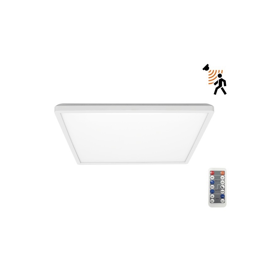 LED Badezimmerleuchte mit Bewegungs- und Dämmerungssensor NIVERA LED/18W/230V IP54 3000/4000/6000K 30x30 cm weiß + Fernbedienung