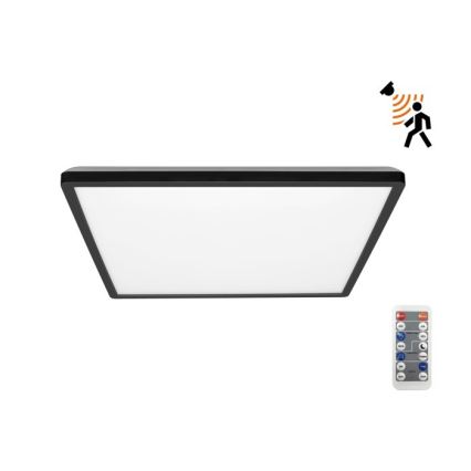 LED Badezimmerleuchte mit Bewegungs- und Dämmerungssensor NIVERA LED/24W/230V IP54 3000/4000/6000K 30x30 cm schwarz + Fernbedienung