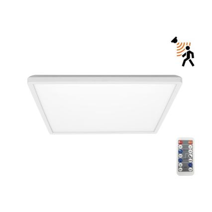 LED Badezimmerleuchte mit Bewegungs- und Dämmerungssensor NIVERA LED/24W/230V IP54 3000/4000/6000K 30x30 cm Weiß + Fernbedienung