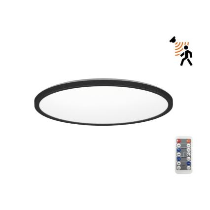 LED Badezimmerleuchte mit Bewegungs- und Dämmerungssensor NIVERA LED/24W/230V IP54 3000/4000/6000K Ø 30 cm Schwarz + Fernbedienung