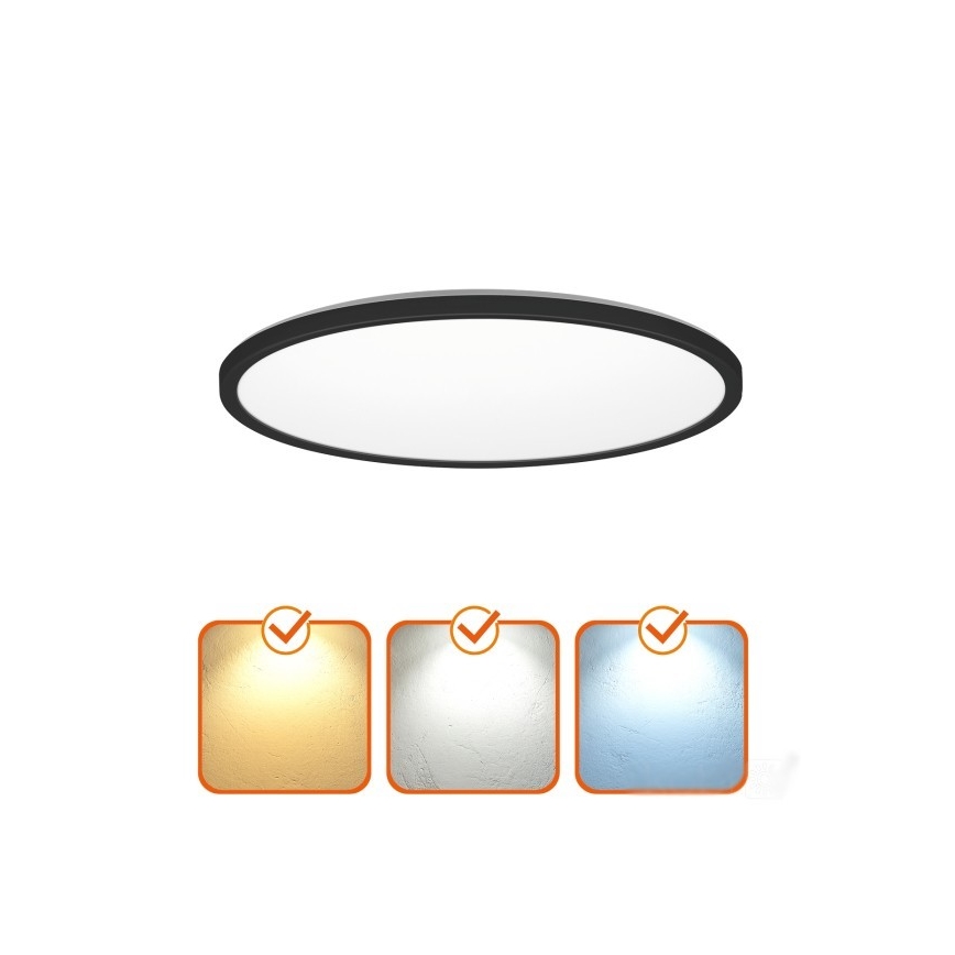 LED Badezimmerleuchte mit Bewegungs- und Dämmerungssensor NIVERA LED/24W/230V IP54 3000/4000/6000K Ø 30 cm Schwarz + Fernbedienung