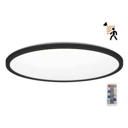 LED-Badezimmerleuchte mit Bewegungs- und Dämmerungssensor NIVERA LED/32W/230V IP54 3000/4000/6000K Ø 42 cm schwarz + Fernbedienung