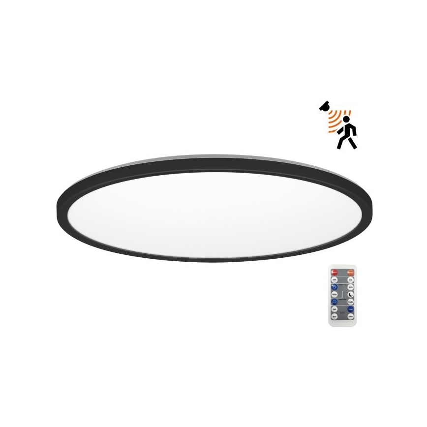 LED-Badezimmerleuchte mit Bewegungs- und Dämmerungssensor NIVERA LED/32W/230V IP54 3000/4000/6000K Ø 42 cm schwarz + Fernbedienung
