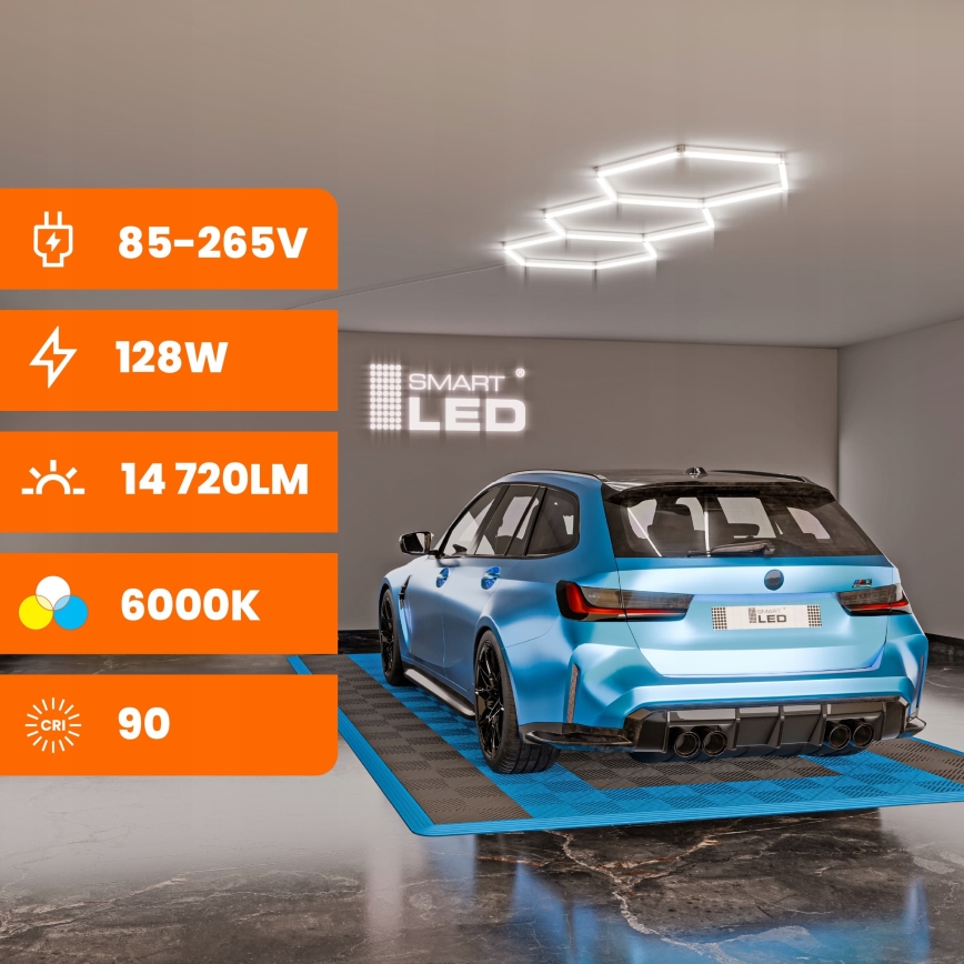 LED-Deckenleuchte HEXAGON LED/128W/85-265V 6000K 248x97 cm CRI 90 IP54 weiß