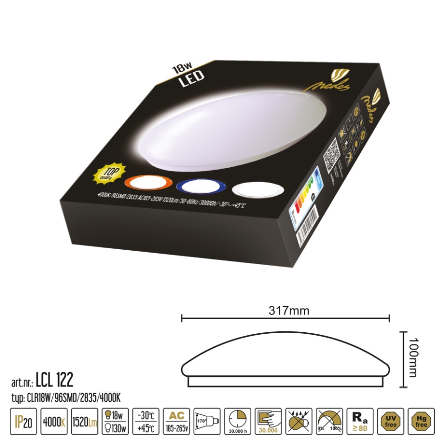Nedes LCL122 - LED Deckenleuchte LED/18W/230V
