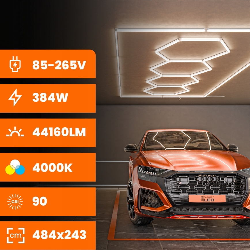 LED-Deckenleuchte HEXAGON LED/426W/85-265V 4000K 484x243 cm CRI 90 IP44 weiß