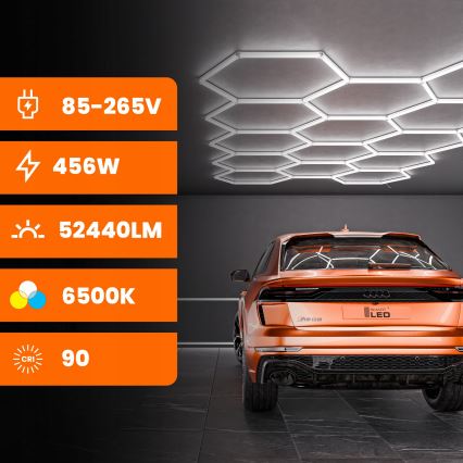 LED Deckenleuchte HEXAGON LED/570W/85-265V 6500K 522x298 cm CRI 90 IP44 weiß