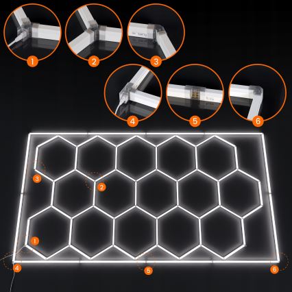 LED Deckenleuchte HEXAGON LED/696W/85-265V 6500K 484x243 cm CRI 90 IP44 weiß