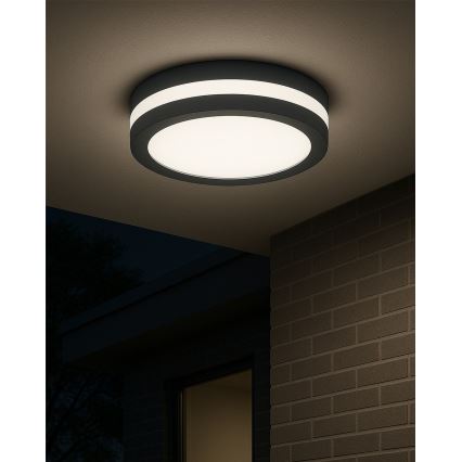 LED-Badezimmer-Deckenleuchte mit Bewegungsmelder – 20 W, 230 V, einstellbare Farbtemperatur (3000/4000/6500 K), Ø 23 cm, IP54, Anthrazit