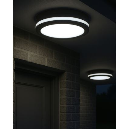 LED-Badezimmer-Deckenleuchte mit Bewegungsmelder – 20 W, 230 V, einstellbare Farbtemperatur (3000/4000/6500 K), Ø 23 cm, IP54, Anthrazit