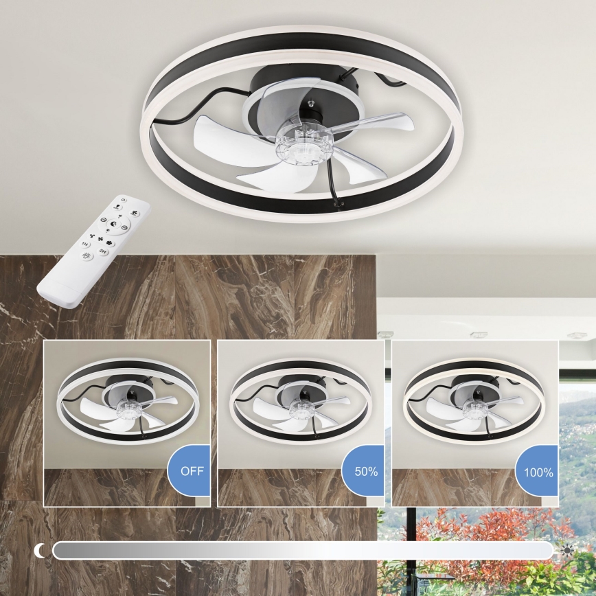 Dimmbare LED-Deckenleuchte mit Ventilator APOLLO LED/38W/230V schwarz + Fernbedienung