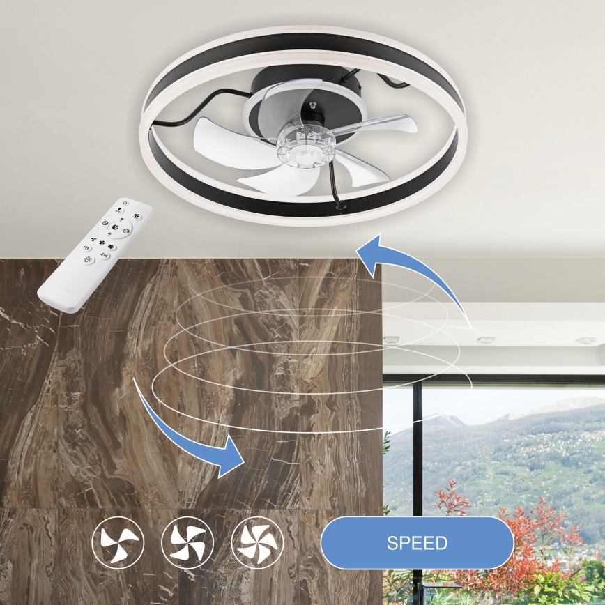 Dimmbare LED-Deckenleuchte mit Ventilator APOLLO LED/38W/230V schwarz + Fernbedienung