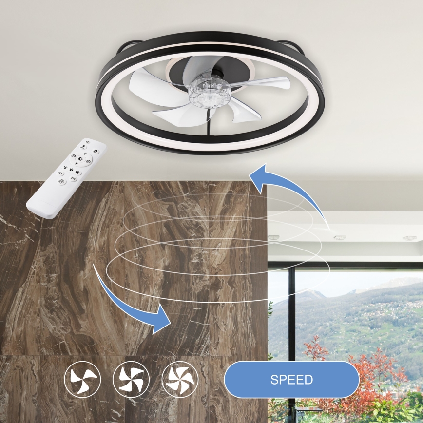 Dimmbare LED-Deckenleuchte mit Ventilator FARGO LED/37W/230V schwarz + Fernbedienung