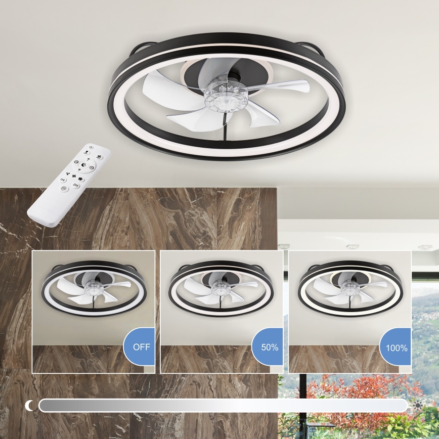 Dimmbare LED-Deckenleuchte mit Ventilator FARGO LED/37W/230V schwarz + Fernbedienung