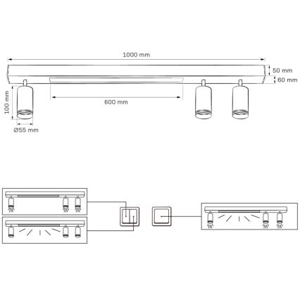 LED-Deckenleuchte PARIS LED/24W/230V + 3xGU10/10W schwarz