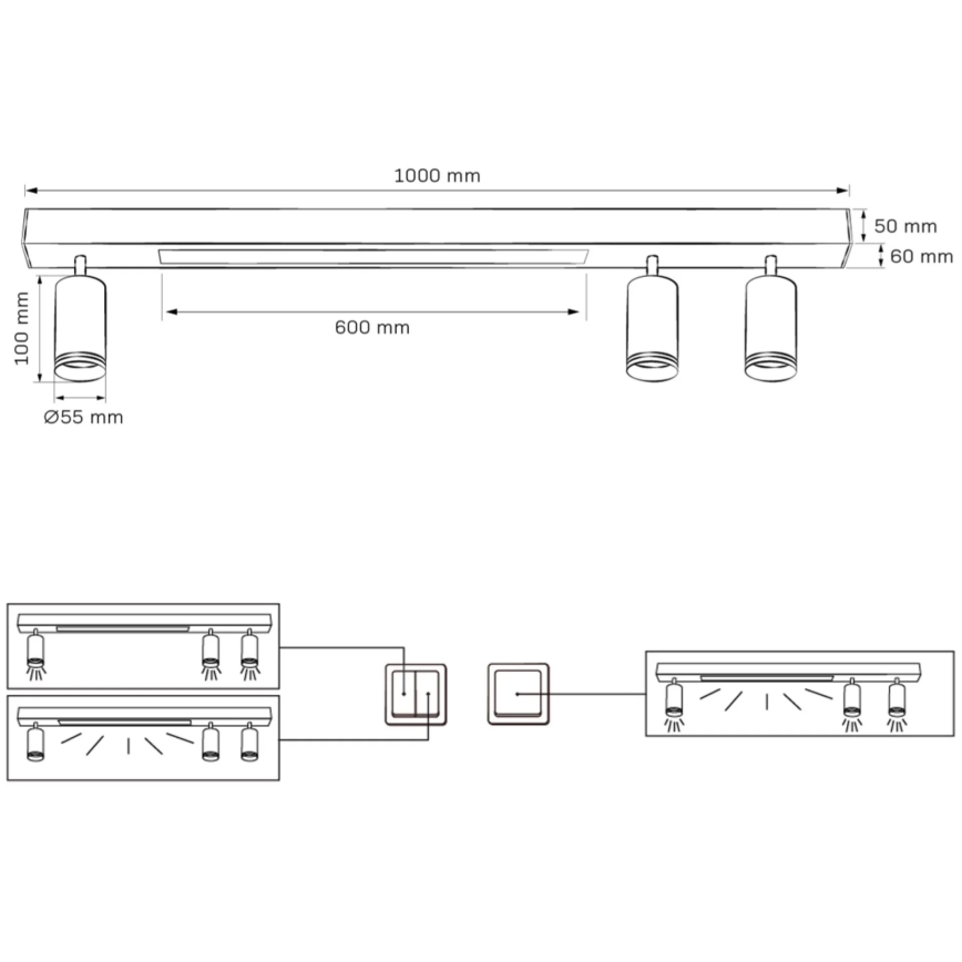 LED-Deckenleuchte PARIS LED/24W/230V + 3xGU10/10W schwarz