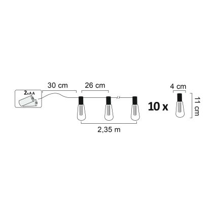 LED Dekorations-Lichterkette EDISON 2,65 m 10xLED/2xAA