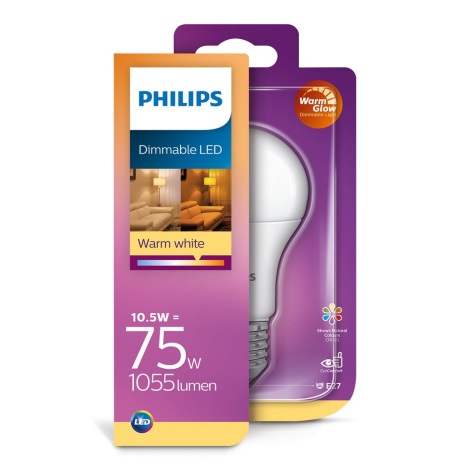 LED-Dimm-Glühlampe Philips Warm Glow A60 E27/10,5/230V 2.200K-2.700K