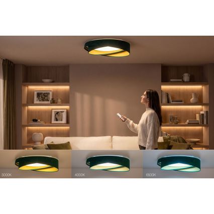 LED-dimmbare Deckenleuchte SMART GALAXY MODERN LED/24W/230V 3000-6500K Ø 55 cm grün/gold + Fernbedienung
