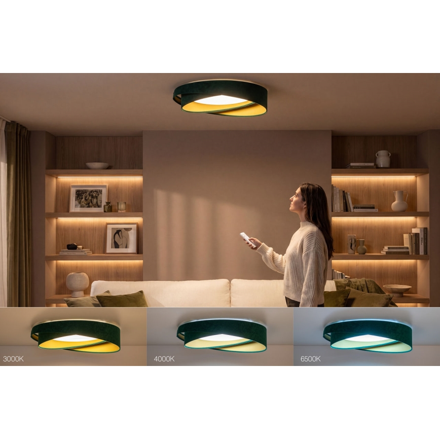 LED-dimmbare Deckenleuchte SMART GALAXY MODERN LED/24W/230V 3000-6500K Ø 55 cm grün/gold + Fernbedienung