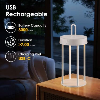 Dimmbare, wiederaufladbare LED-Tischlampe für den Außenbereich mit Touch-Bedienung GENTLE LED/1,5W/3,7V 3000 mAh IP44 weiß