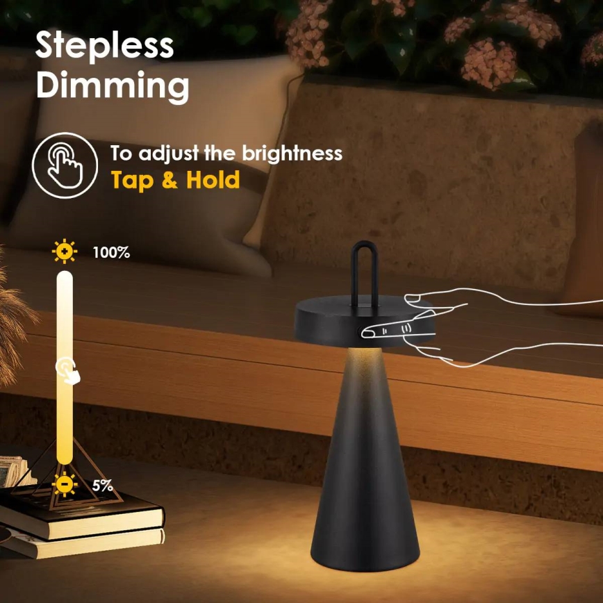 Dimmbare, wiederaufladbare Touch-Tischlampe für den Außenbereich HALO LED/1,5W/3,7V 3000 mAh IP44 schwarz