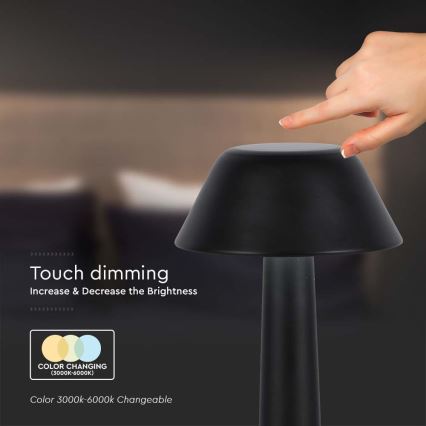 LED dimmbare, wiederaufladbare Touch-Tischlampe LED/1W/5V 3000-6000K 1800 mAh schwarz