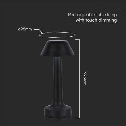 LED dimmbare, wiederaufladbare Touch-Tischlampe LED/1W/5V 3000-6000K 1800 mAh schwarz