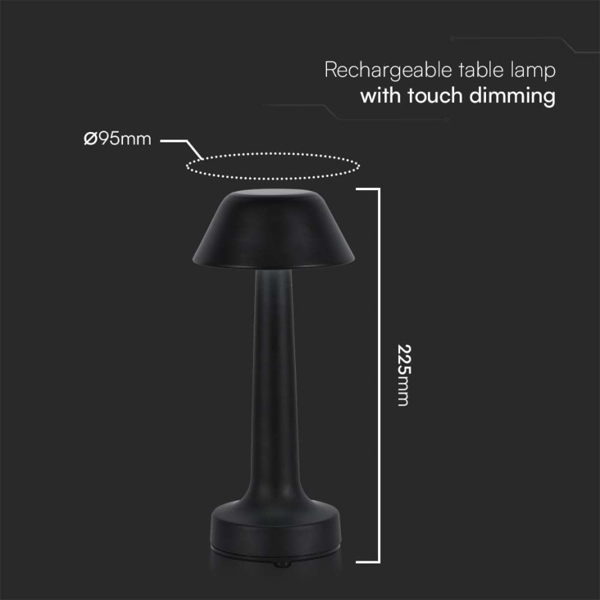 LED dimmbare, wiederaufladbare Touch-Tischlampe LED/1W/5V 3000-6000K 1800 mAh schwarz
