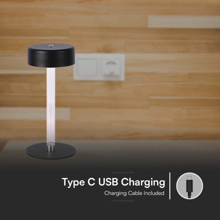 LED dimmbare, wiederaufladbare Touch-Tischlampe LED/3W/5V 3000-6000K 2400 mAh schwarz